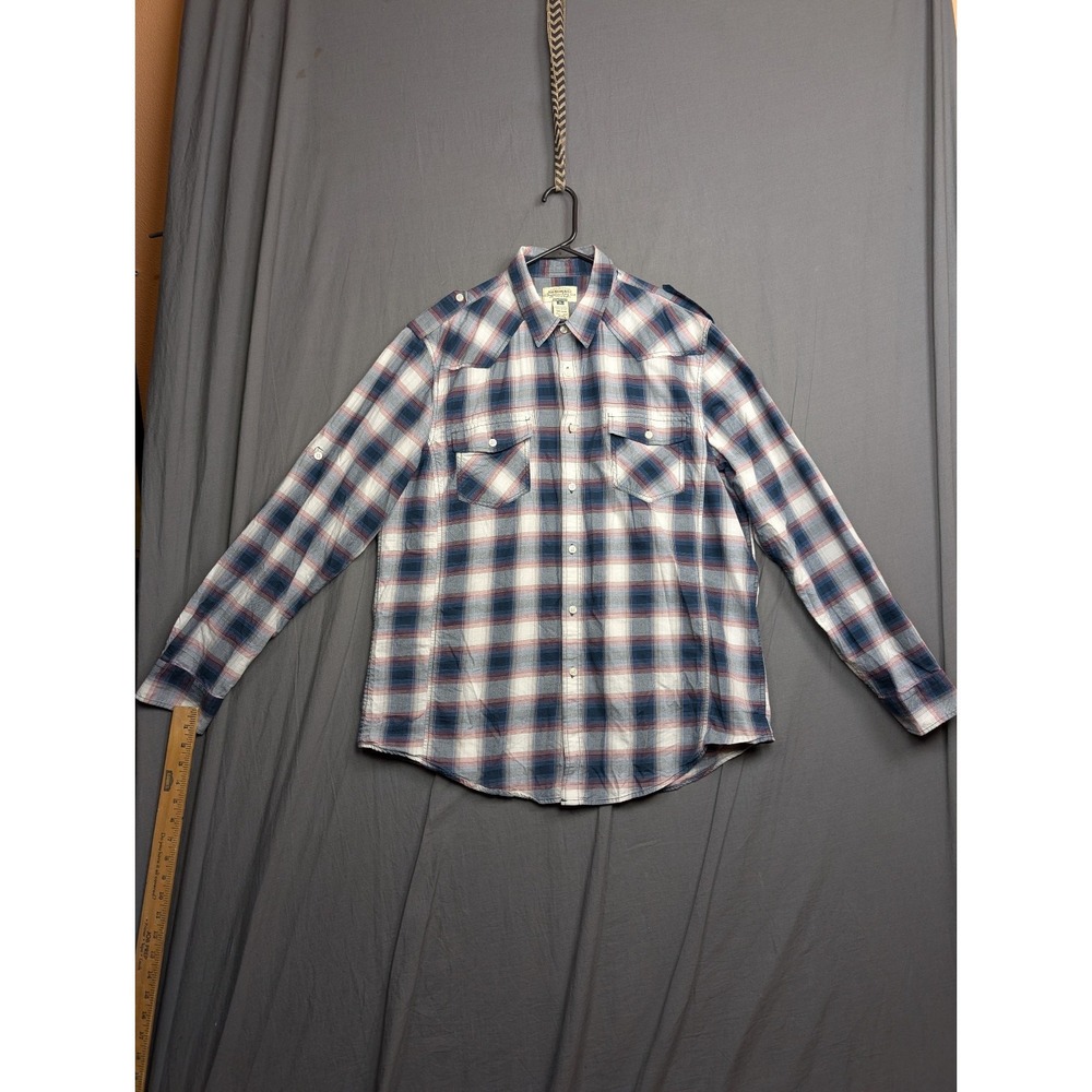 American Rag Men's XL Plaid Blue Red Flannel Button-Up Shirt Pocket